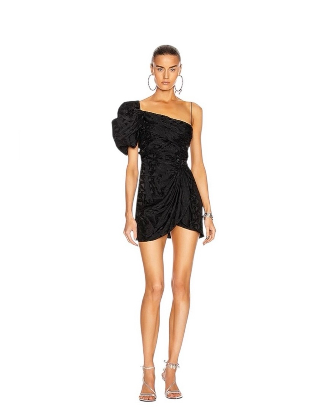Isabel Marant Black One-Shoulder Mini Dress with Puff Sleeve